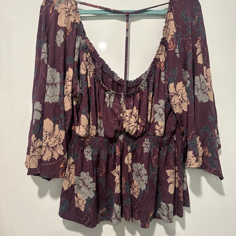 Free People Plum Glenside Peasant Bell Sleeves Top Size Large - MRSP: $88 - Picture 5 of 9